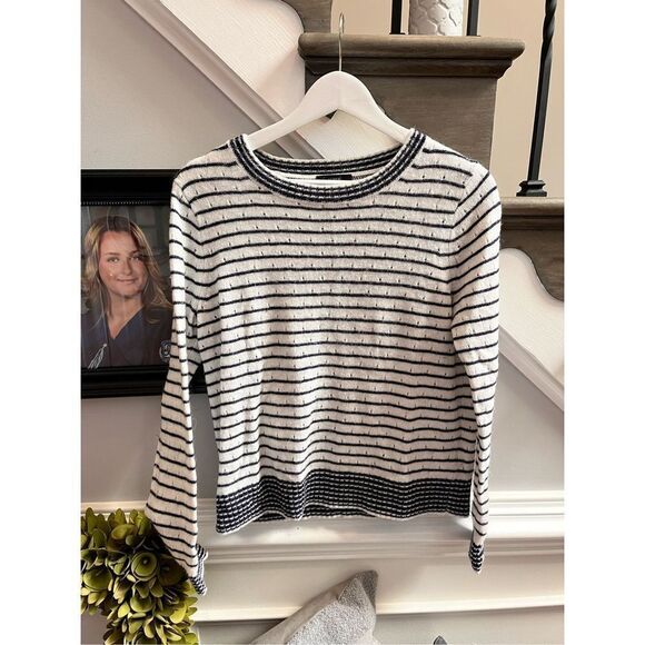 J. Crew White & Black Stripe Textured Alpaca & Wool Sweater sz M NWOT - Picture 1 of 7